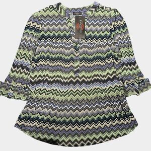 COCOMO 3X Green Purple Blue Plus Size 3/4 sleeve women’s Pintuck Blouse shirt